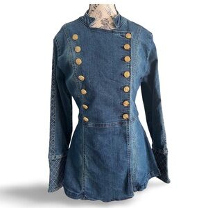 Venus Military Napoleon Denim Jacket – Gold Button Officer Style US 12 Large